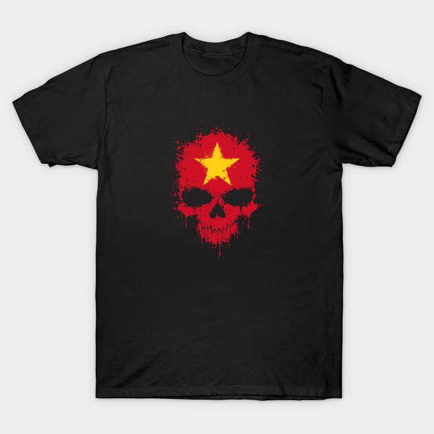 Chaotic Vietnamese Flag Splatter Skull T-Shirt by jeffbartels